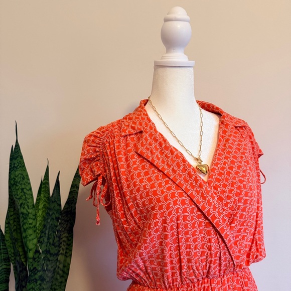 Maeve | Coral Red Patterned Midi Dress - Picture 4 of 10